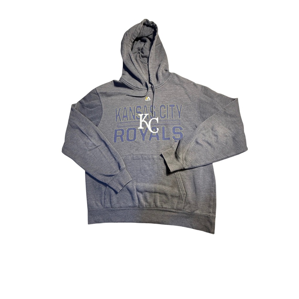 Majestic Kansas City Royals Hoodie Gray KC MLB Baseball Sweatshirt Mens Lrg-2124